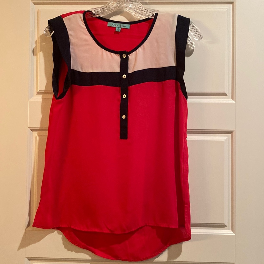 Alice Blue Dark Pink, Navy and White Color-block Sleeveless Blouse - Size S